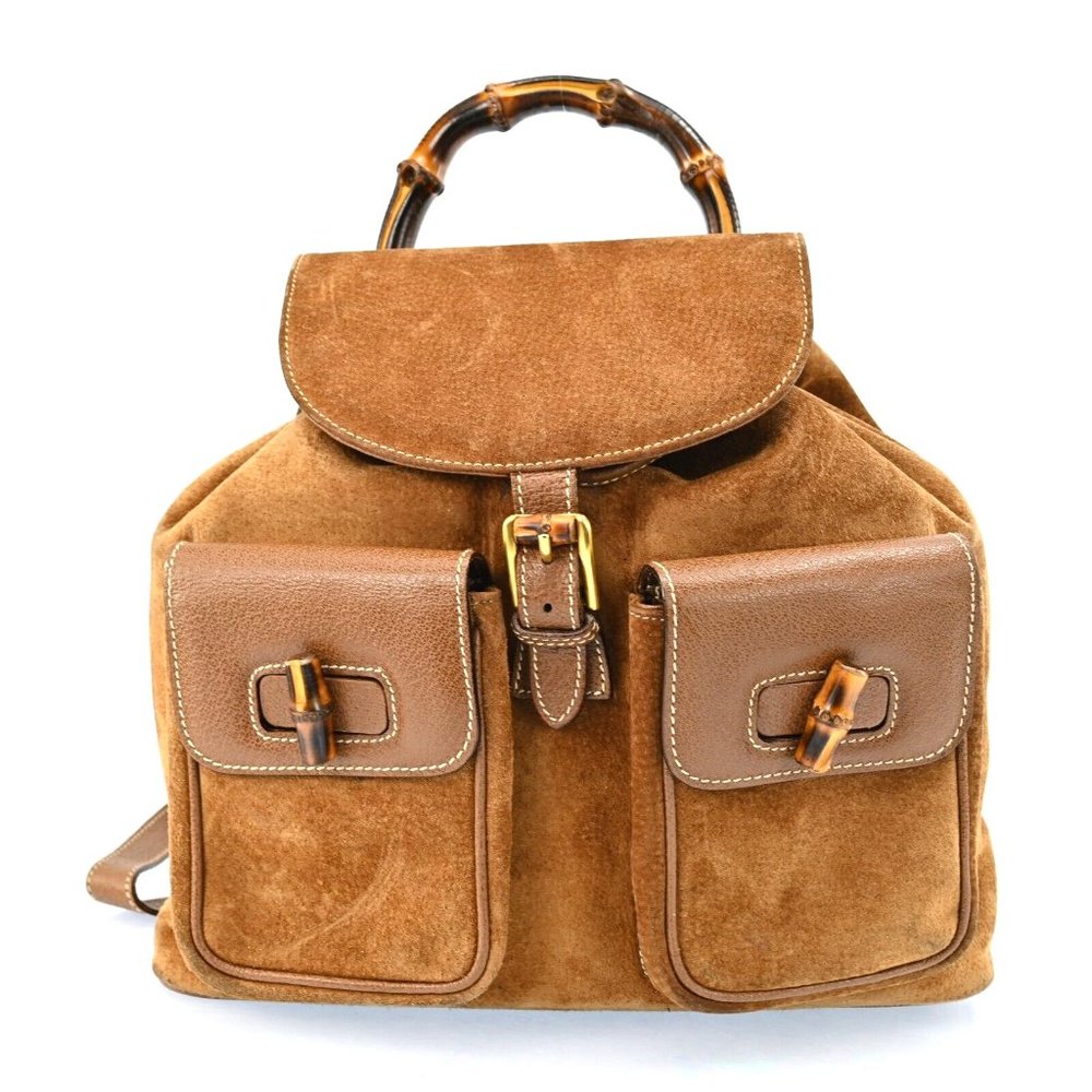 Auth Gucci Bamboo Backpack Brown Suade #46212G25B